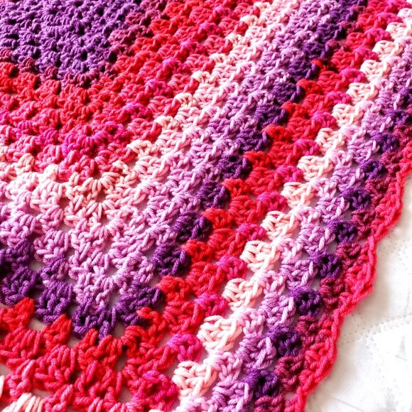 Crochet BABY BLANKET AFGHAN GRANNY SQUARE 29"x 29" PINK RED LILAC MAROON NEW - Picture 6 of 7